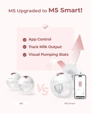 FORSALA - M5 Smart Handfrjáls brjóstapumpa - Momcozy M5 Smart Wearable Breast Pump Red Double Packs – Upgraded with App Control