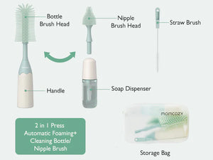 FORSALA - Þvottaburstsett fyrir pela - Momcozy Innovative Push-Press Design Bottle Brush Kit