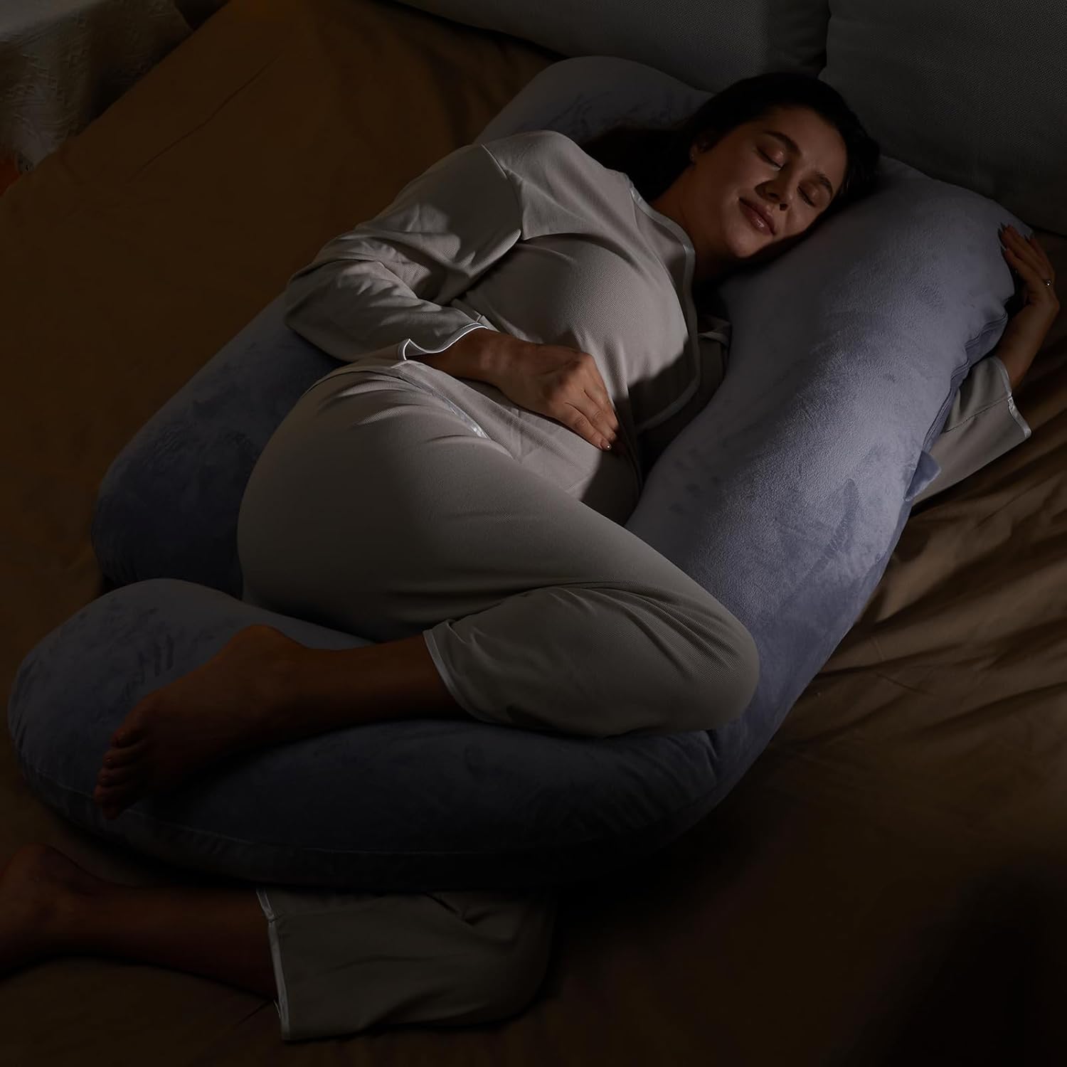 Meðgöngupúði - Momcozy U Shaped Pregnancy Pillow Velvet Dark Grey