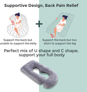 Meðgöngupúði - Momcozy U Shaped Pregnancy Pillow Velvet Dark Grey