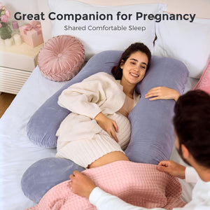 Meðgöngupúði - Momcozy U Shaped Pregnancy Pillow Velvet Dark Grey