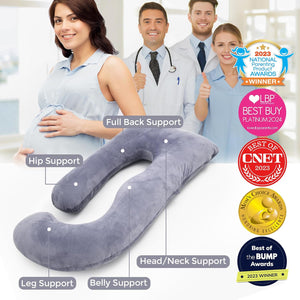 Meðgöngupúði - Momcozy U Shaped Pregnancy Pillow Velvet Dark Grey