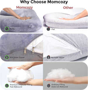 Meðgöngupúði - Momcozy U Shaped Pregnancy Pillow Velvet Dark Grey