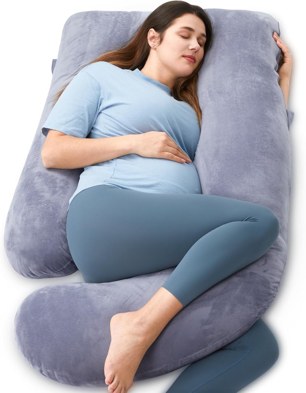 FORSALA - Meðgöngupúði - Momcozy U Shaped Pregnancy Pillow Velvet Dark Grey