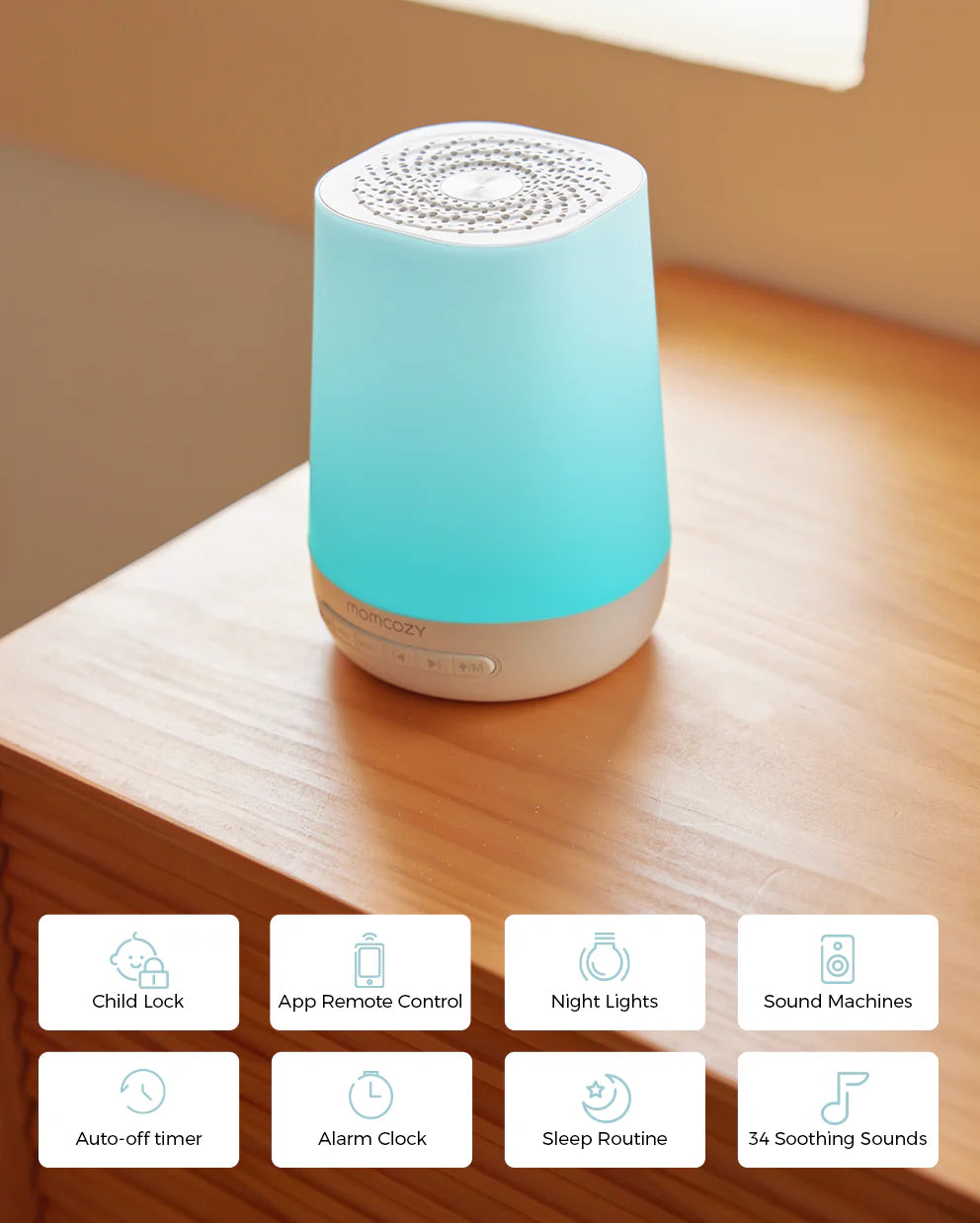 FORSALA - White Noise Tæki með Næturljósi - Momcozy Smart Baby Sound Machine, App Remote Control