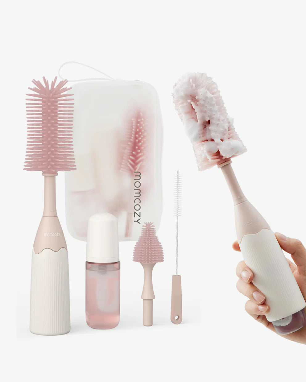 FORSALA - Þvottaburstsett fyrir pela - Momcozy Innovative Push-Press Design Bottle Brush Kit